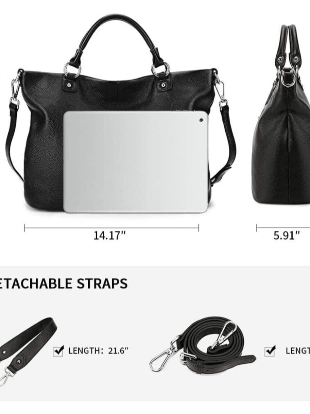 Genuine Leather Tote Purse for Women, Top Handle Satchel | Soft genuine leather - Picture 6 of 7